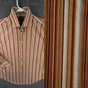 Thomas Dean Long Sleeve Button Up Shirt Men Cotton Orange Striped XL Woven